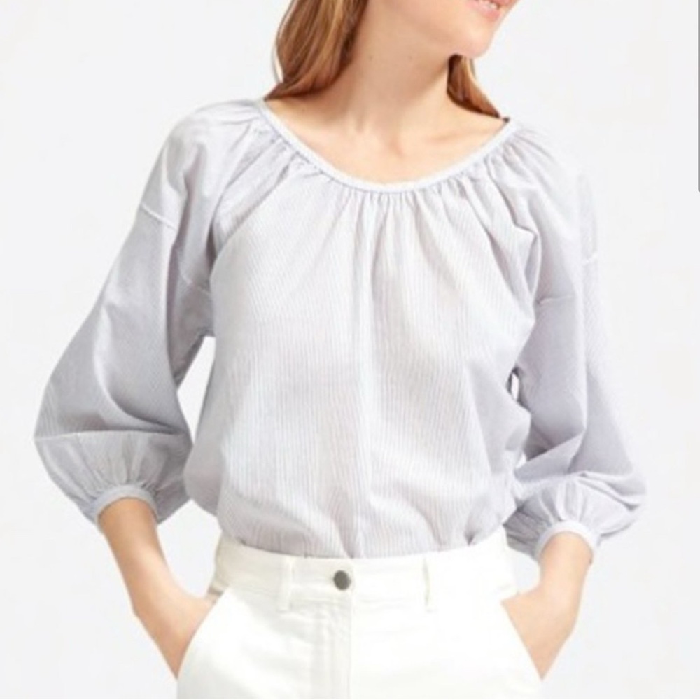 Everlane Ruched Air Pinstripe Blouse